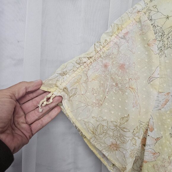 Yellow Salmon Floral Blouse Swiss Dot Boho Cottagecore 1X+ - Picture 3 of 9